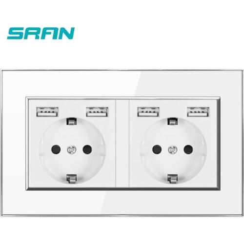 Wall 16A EU Standard Multi Way Power Socket Plug Grounded Electrical Socket With USB Outlet Strip 146 Acrylic Panel Family Hotel