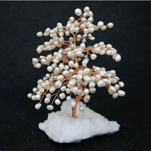 Natural freshwater pearl tree white crystal cluster lucky fortune tree handicraft home office store ornament fengshui money tree