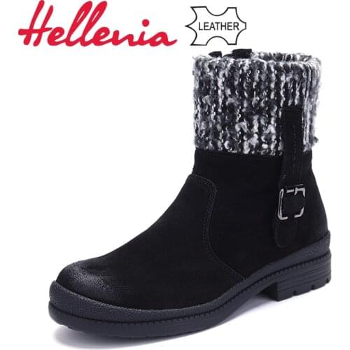 Hellenia New Fashion Women Boots Cow Suede Art-Fur Lining Warm Winter Comfortable Handmade High Quality shoes Three Colors