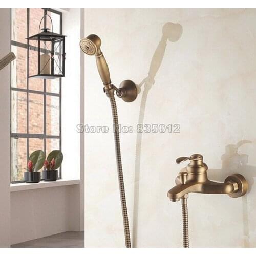 Antique Brass Finish New Wall Mounted shower faucet Bathroom Bathtub Handheld Shower Tap Mixer Wtf303