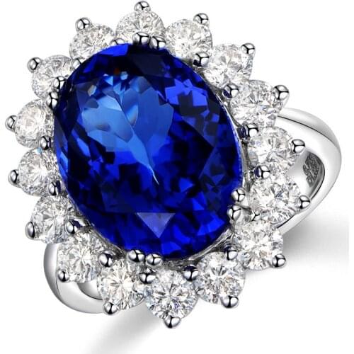 Princess Diana Kate Wedding Ring Open Adjustable Natural Royal Blue Stone Ring White Gold Palted Jewelry Female Engagement Ring