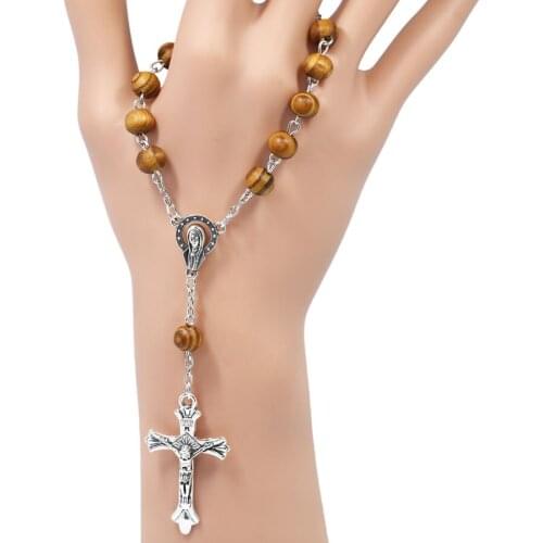 Wholesale 100pcs/lot 8mm Bronze Wood Beads Religious Catholic Rosary Bracelet Unisex Men Pope Rosary Prayer Bracelets