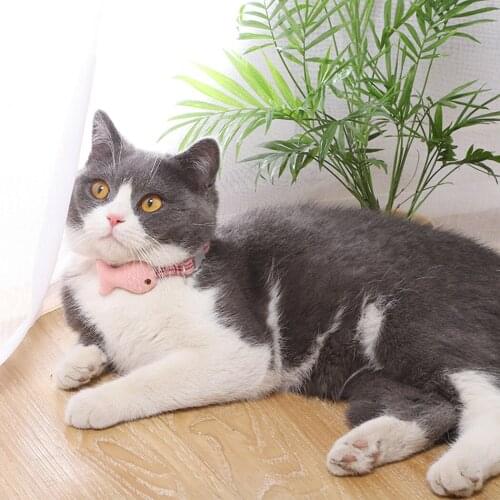 Adjustable Pet Collar Fish Creative Plaid Kitten Collar Safety Buckle Dog Collar Cotton Puppy Neck Decor Stylish Pet Supplies