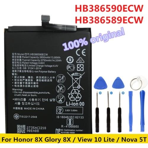 3750mAh Original New Battery HB386590ECW For Huawei Honor 8X Nova 5T YAL-L21 YAL-L61 YAL-L61A YAL-L61D YAL-L71 YAL-L71A YAL-LX1