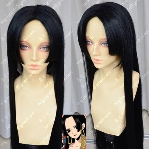 Anime One Piece Boa Hancock Cosplay Wig 100cm Long Black Straight Heat Resistant Synthetic Hair Wigs + Wig Cap