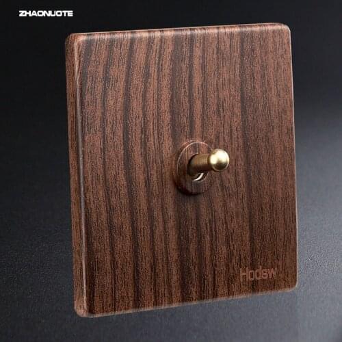 1-4 Gang 2 Way Retro Toggle Switch Wood Grain Color Brass Lever Wall Light Switch for Theme Restaurant Hotel Apartment