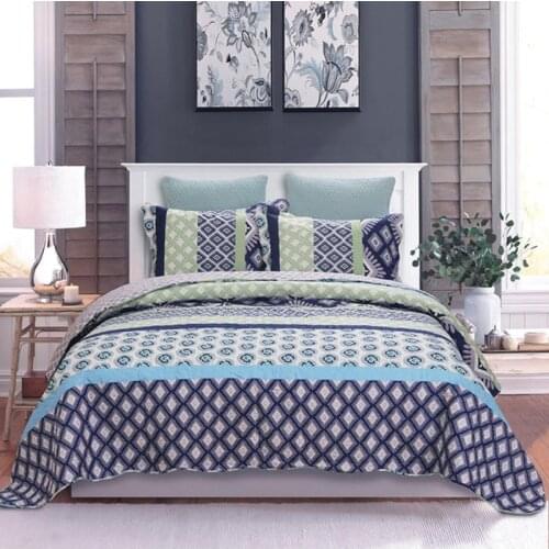 1pc Bed cover+2pcs Pillowcases Modern style Bedspread Blue and white veins Bedding set luxury Quilt Quilting Blanket Double bed