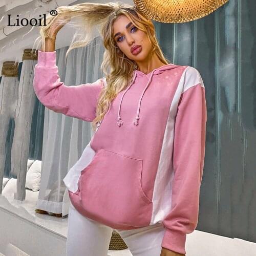 Casual Loose Sweatshirt Women 2020 Patchwork Hooded Long Sleeve With Pockets Female Autumn Winter Clothes Pullovers And Hoodies