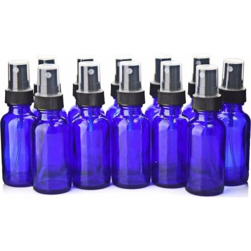 12pcs 30ml Empty Refillable Cobalt Blue Glass Spray Bottle Containers with Black Fine Mist Sprayer for Essential Oils Perfume
