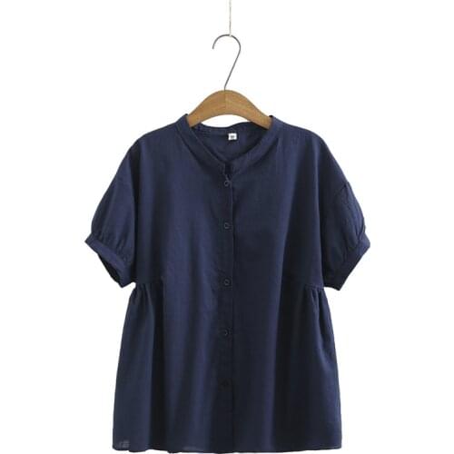 Plus Size XL-4XL Womens Cotton Blouse Short Sleeve Solid Simple Summer Tops Oversize Blusas