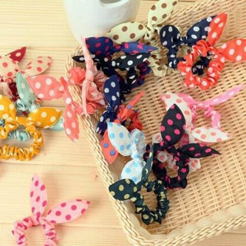 10 Pcs/Pack Hair Scrunchies Cute Bunny Flower women Elastic Hair Band Rabbit Ears Polka Dot Hair Rope girl Hair Accessories