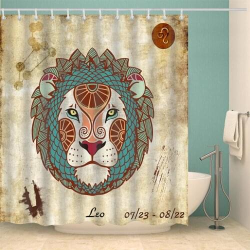 Animal Shower Curtain Lion Boho Style Bathroom Accessories with 12 Hooks Waterproof Polyester Fabric Bathroom Decoration
