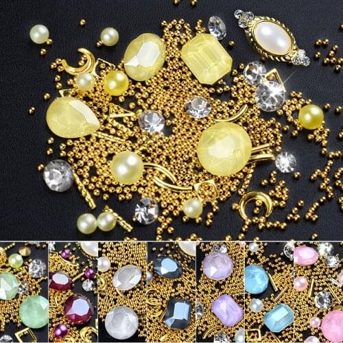 Mixed Colorful Glass Rhinestone Micro Crystal Beads Sharp Bottom 3D Nail Decoration Manicure Nail Art Decor for DIY Nails