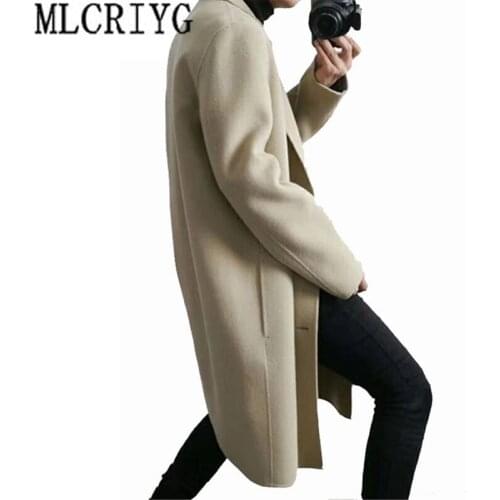 Winter Auutmn 2019 New Windbreaker Men Woolen Coat Casual Tops Loose Long Male Wool Overcoat Mens Trench Coats Plus Size LX90