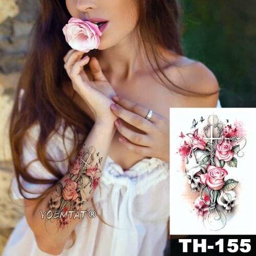 Waterproof Temporary Tattoo Sticker Cross rose flower skull pattern Water Transfer butterfly body art flash fake tatoo