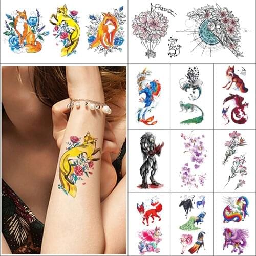 Temporary cartoon tattoo stickers flower Bird horse mascot wing watercolor Fake tattoos Miniature tattoo sticker 190*90mm