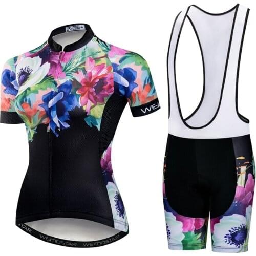 Weimostar Womens Cycling Jersey Flower Ropa Ciclismo Short Sleeve Cycling Clothing Bike Bicycle Shirt Tops Bib Shorts Set