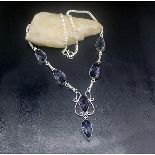 Gemstonefactory Jewelry Big Promotion 925 Silver Amazing Teardrop Purple Amethyst Charms Women Chain Necklace 48cm 202101427