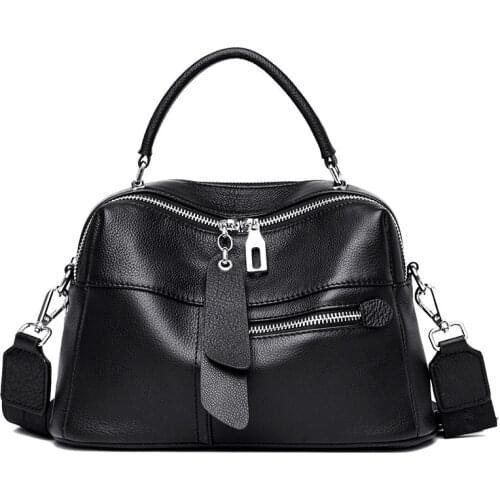 Women Solid Color Genuine Leather Crossbody Shoulder Handbag Fashion Simple Zipper Purse High Quality Shoulder Bags Shopper Bags