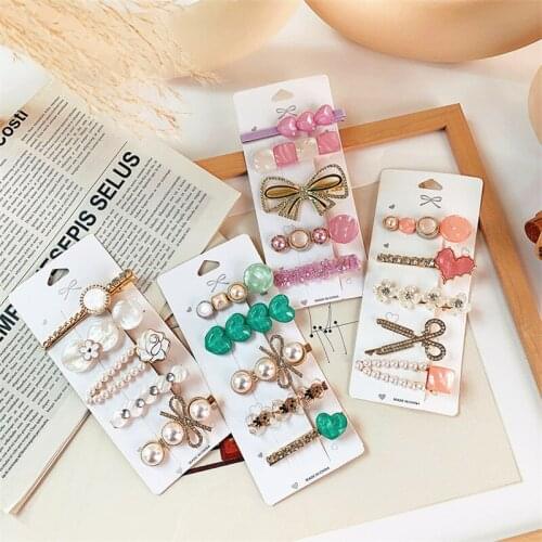 Korean Ins Scissors Hairpin Sweet and Cute Girl Barrettes Cartoon Bear Duckbill Clip 5 Piece Set Hairwear Women Hair Accessories