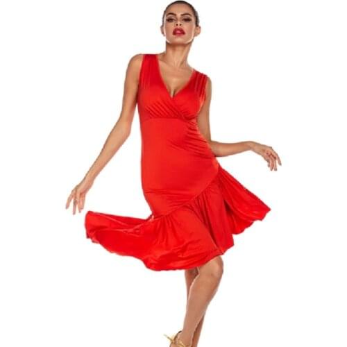 Latin dance practice clothes ballroom dance training performance bodycon dress sexy female party night vintage red dress