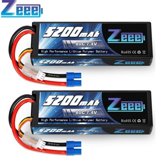 2units Zeee 7.4V 5200mAh 80C 2S Lipo Battery Hard Case with EC3 Plug for RC Car Helicopter Quadcopter UAV Drone FPV