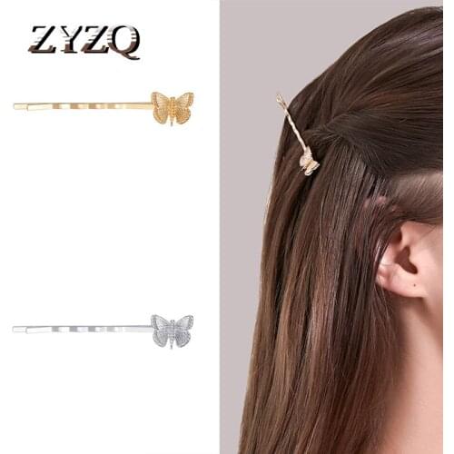 ZYZQ New Butterfly Hair Clip For Women Creative Fashion Side Clip Simple Geometric Golden Hairpin