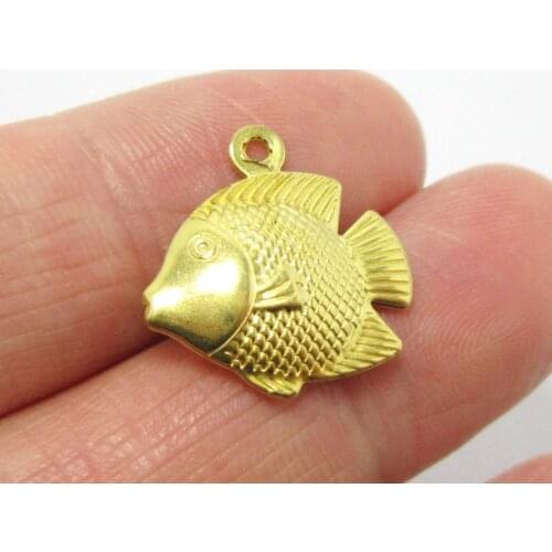 Brass fish charm Earring findings Goldfish necklace bracelet charms 18x17.4x4.4mm animal pendant -10pcs R1343