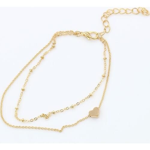 10 pieces/lot Double Chains Gold Color Heart Pendant Anklet Ankle Bracelet Love Charm Beach Barefoot Sandals Leg Foot Jewelry