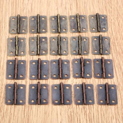 10pcs Hinges Round Angle 4 Holes Antique Bronze/Red Copper 25*18mm Zinc Alloy Decor Jewelry Wood Box Wine Vintage + 40 screws
