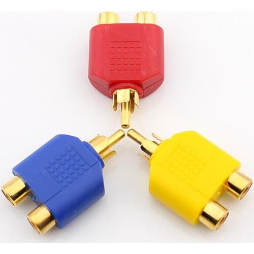 2pcs Splitter RCA Male To 2 Female RCA Extend Connector Three Color