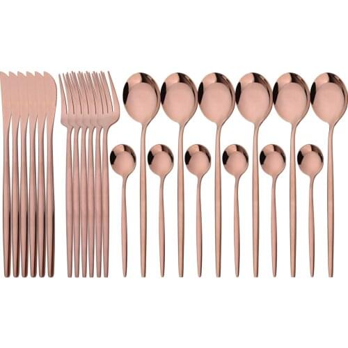 24Pcs/set Rose Gold Cutlery Set tainless Steel Dinnerware Set Knives Forks Tea Spoons Dinner Set Kitchen Tableware Silverware