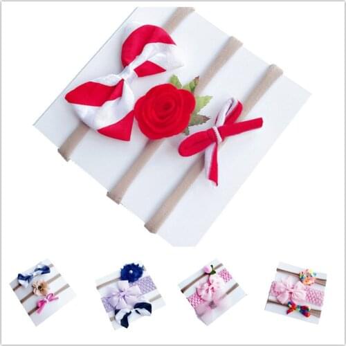 3pcs/set Childrens hair accessories nylon headband sets dovetail bow colorful mesh baby headband