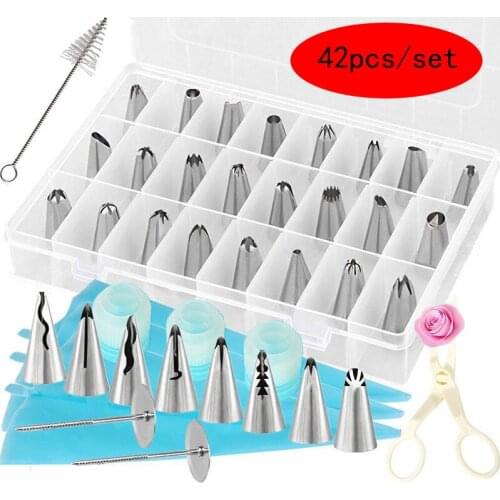 42pcs Cake Decorating Tools Sets Icing Piping Nozzles Plastic Cake Turntable Rotating Dough Knife Pastry Bags Piping Nozzles