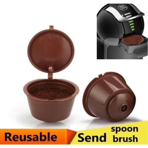 5Pcs Reusable Coffee Capsule Filter Cup Refillable Caps with Spoon Brush Filter Baskets Pod Soft Taste Sweet Coffee Filters