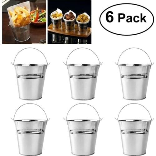 OUNONA 6/10/12pcs 10.5x7.2x10.5cm Mini Tinplate Metal Bucket Icing French Fries Tin Pails Flower Bucket French Fries Bucket