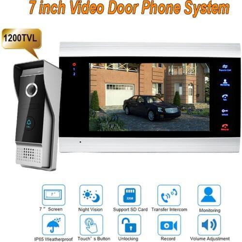 7 Inch video intercom video doorphone speakerphone intercom system slim monitor outdoor with waterproof & IR camera