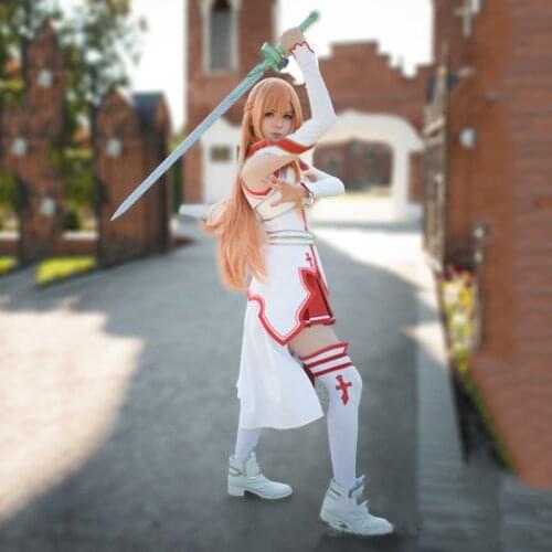 Anime sword art online asuna yuuki dress cosplay uniforms costumes for halloween are your battle suit wig full set