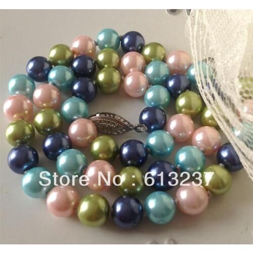 Free shipping 12mm multicolor shell simulated-pearl round beads necklace for women elegant jewelry making 18inch MY4180