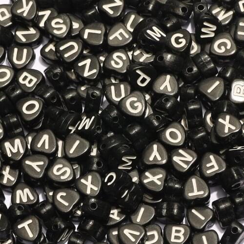 100/200/300/500pcs 7mm White Black Mixed Letter Acrylic Beads Alphabet Love Heart Beads For Jewelry Making Diy Handmade Bracelet