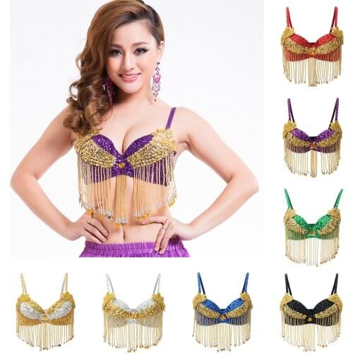 Ladies Belly Dance Costume Sequins Tassels Bra Performance Dancewear