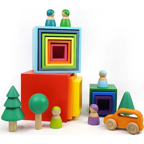 Baby Montessori Toy Rainbow Stacker Educational Wooden Puzzle Shape Stacking Family Games Wooden Toys Children Funning Game