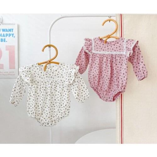 2021 Autumn New Baby Girl Floral Bodysuit Long Sleeve Cotton Infant Jumpsuit Baby Girl Ruffle Clothes 0-24M