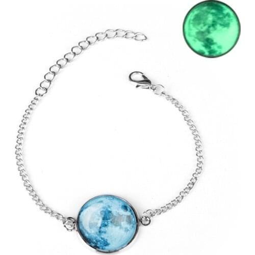 DIEZI Glow In The Dark Charms Bracelet Glass Cabochon Gray Moon Luminous Jewelry Silver Color Link Bracelets for Women Gift