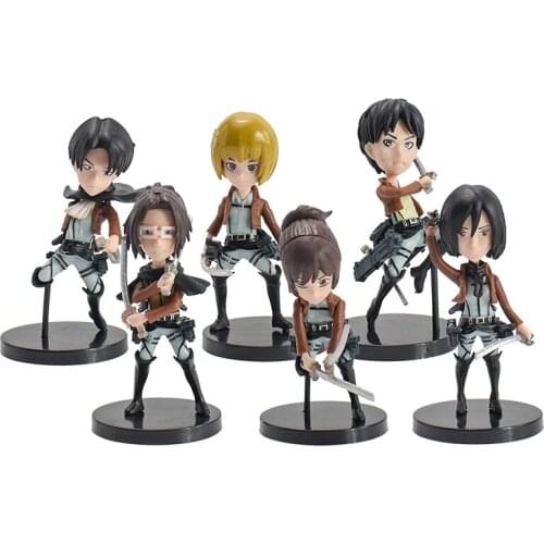 6PCS Attack On Titan Anime Figure Rivaille Levi Ackerman Figure Mikasa Ackerman Action Figure Eren Jaeger Figurine Model Toy 9CM