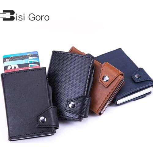 BISI GORO RFID Single Boxes Card Holders Multifunctional Card Case with Coin Purse Anti-theft PU Leather Aluminum Box 2021 New