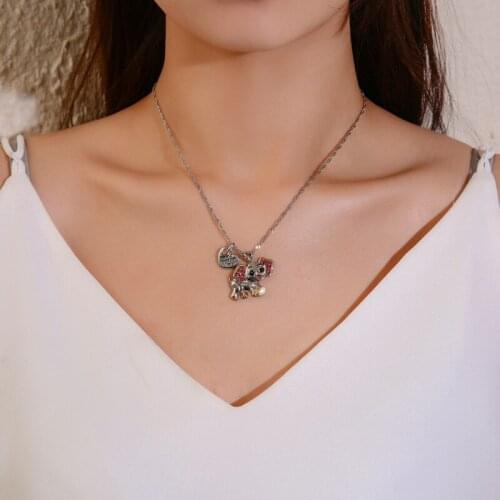 GinaDeer New Cute Elephant Pendant Necklace Collier Clavicle Chain Stainless Steel Letter Necklace Long Necklace Boho Choker