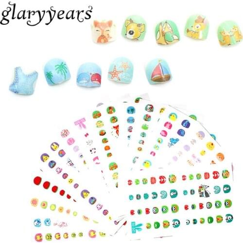 Glaryyears 12 pieces/set Cute Nail Sticker for Children SE Full Cover Small Animal Sweet Cake Image Decal Nail Art Self-adhesive