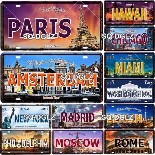 City License Plate Metal Sign Vintage Plaque Tin Sign Wall Decor For Bar Country Poster Travel Collection Poster