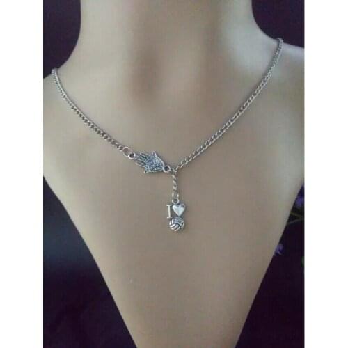 Hamsa Fatima hand&I love volleyball Fashion Vintage charm sweater chain suitable necklace&bracelet jewelry B521